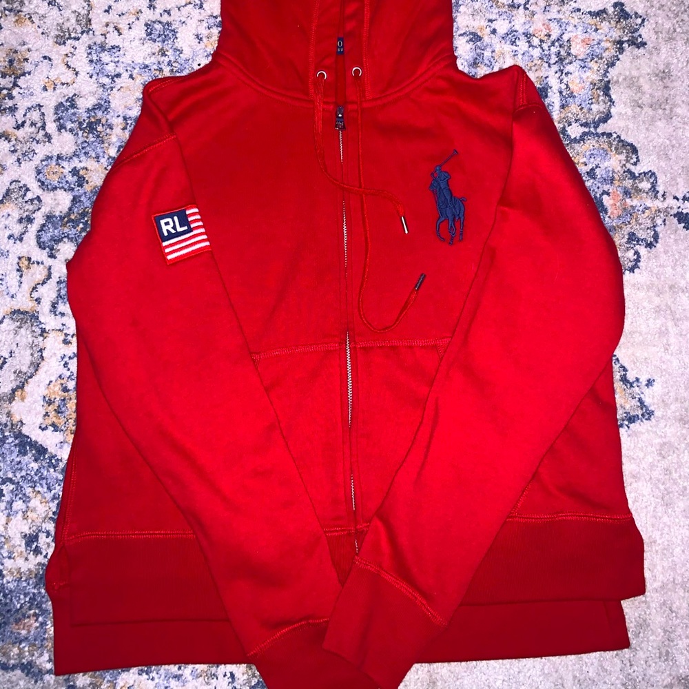 Women’s red Ralph Lauren polo hoodie jacket